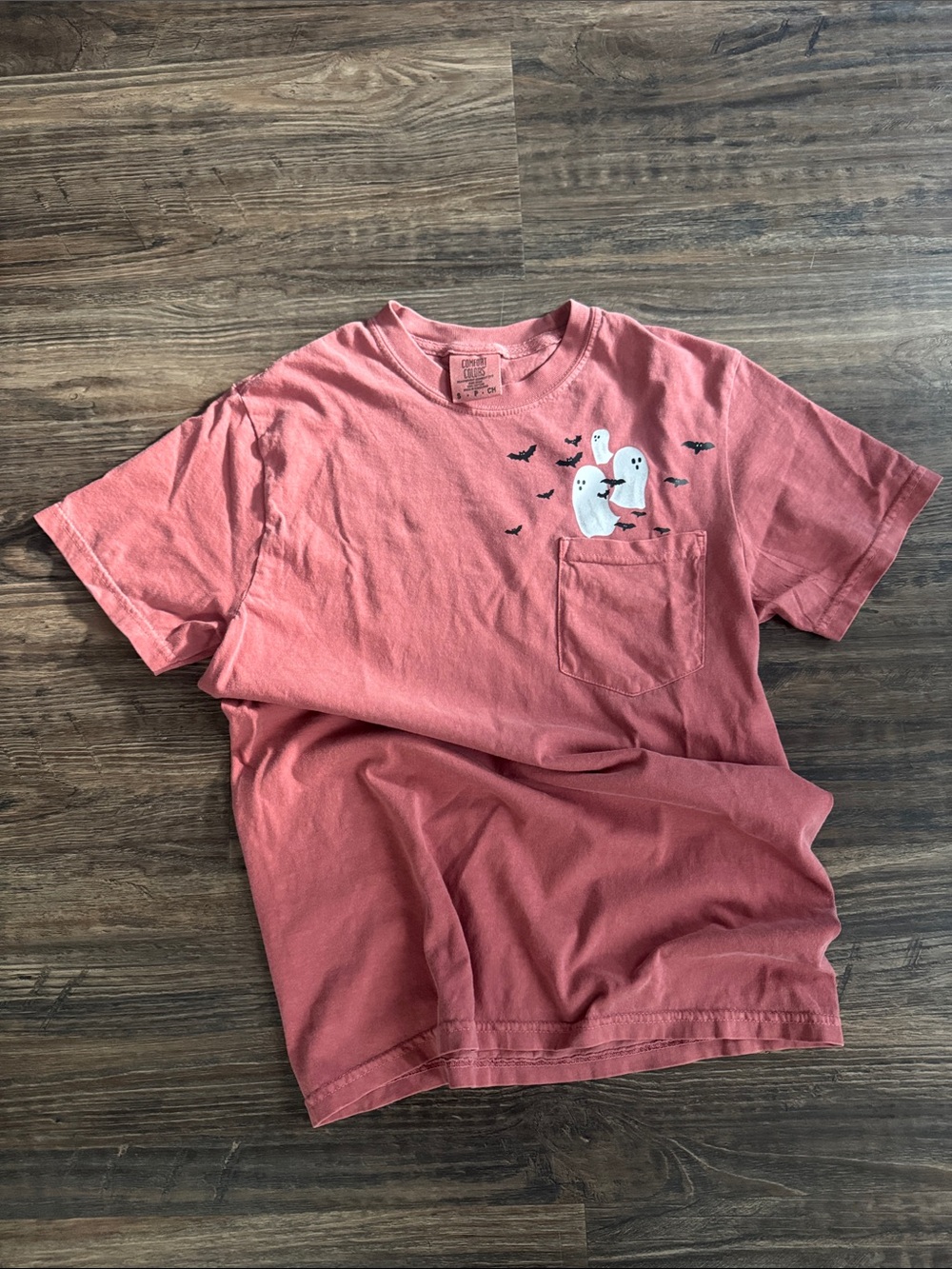 Coral Pocket Tee with Ghost Print